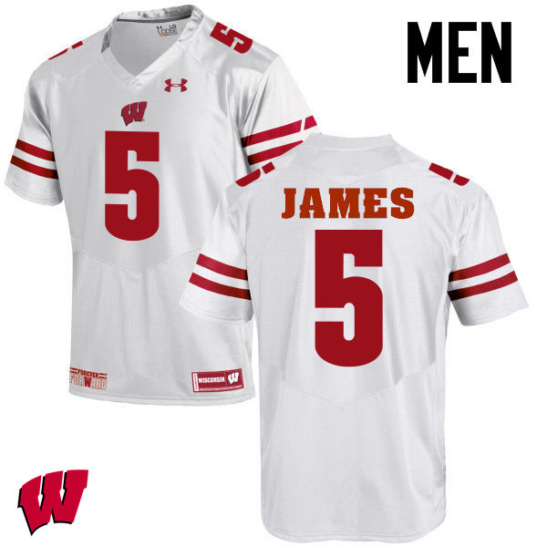 Wisconsin Badgers Men's #5 Chris James NCAA Under Armour Authentic White College Stitched Football Jersey CE40P80IC